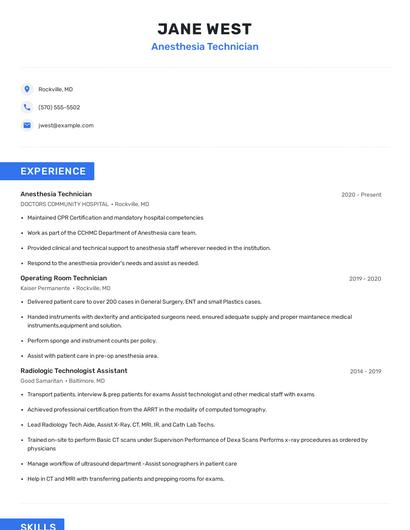 Anesthesia Technician Resume