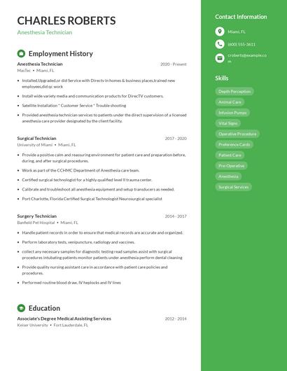 Anesthesia Technician Resume