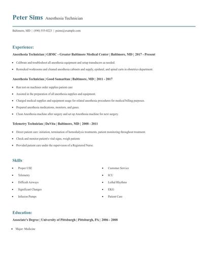 Anesthesia Technician Resume