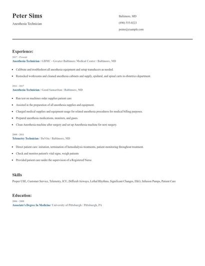 Anesthesia Technician Resume