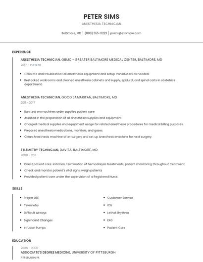 Anesthesia Technician Resume