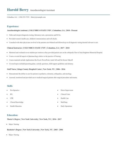 Anesthesiologist Assistant Resume