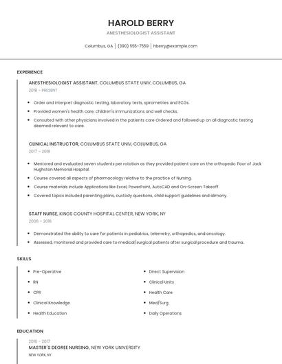 Anesthesiologist Assistant Resume