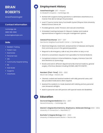 Anesthesiologist Resume