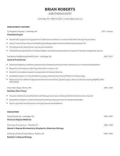 Anesthesiologist Resume