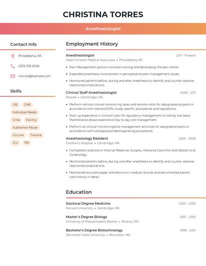 Anesthesiologist Resume