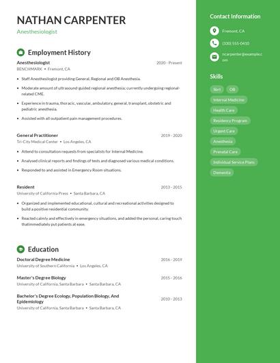 Anesthesiologist Resume
