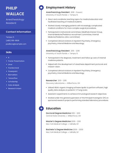 Anesthesiology Resident Resume
