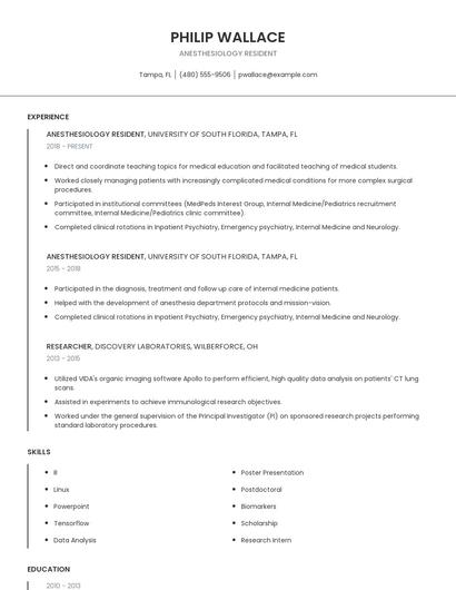 Anesthesiology Resident Resume