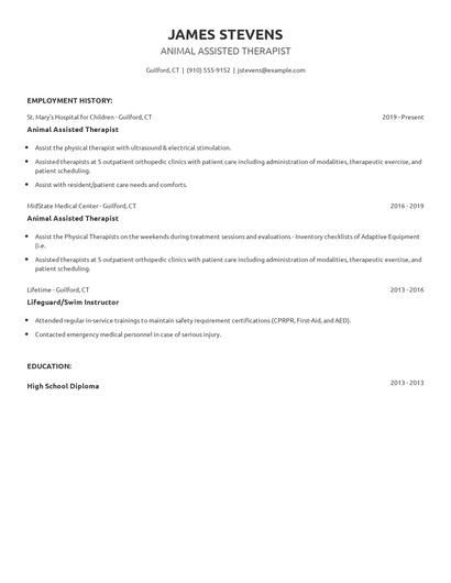 Animal Assisted Therapist Resume