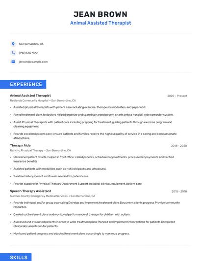 Animal Assisted Therapist Resume