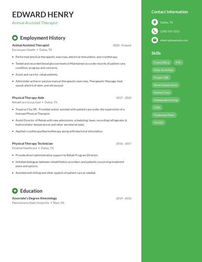 Animal Assisted Therapist Resume