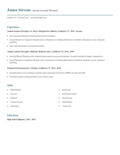 Animal Assisted Therapist Resume