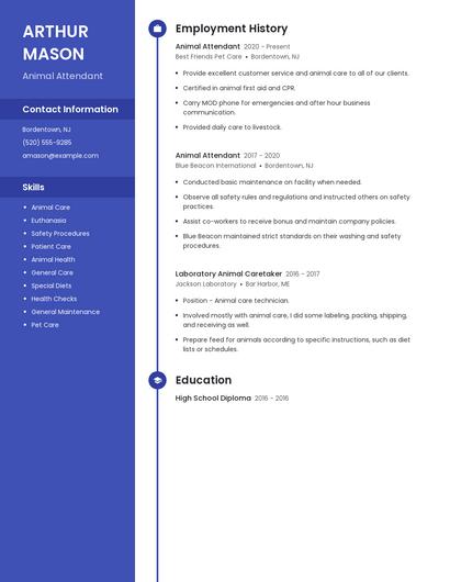 Animal Attendant Resume