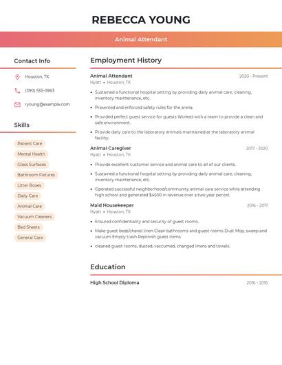 Animal Attendant Resume