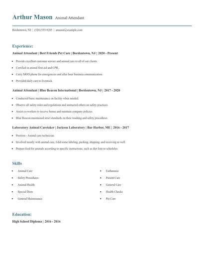 Animal Attendant Resume