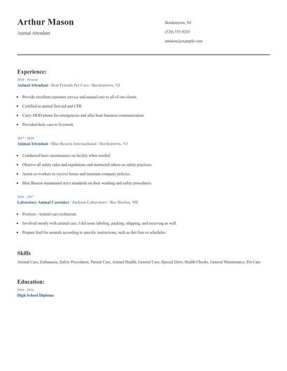 Animal Attendant Resume