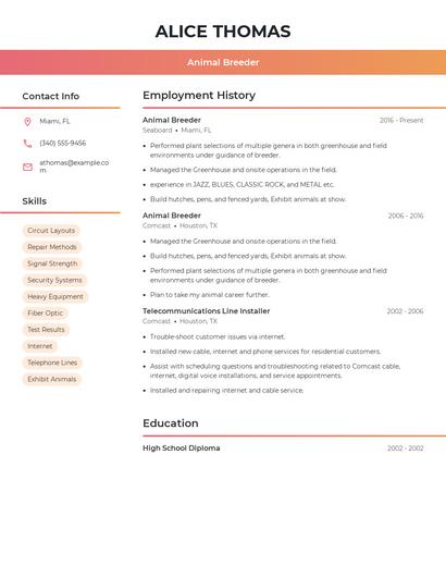 Animal Breeder Resume