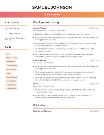 Animal Feeder Resume