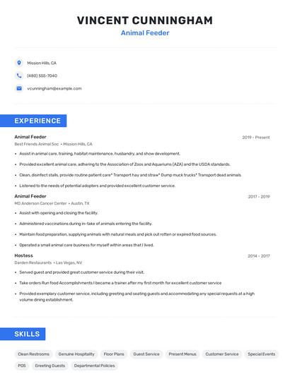 Animal Feeder Resume