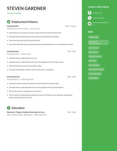 Animal Feeder Resume