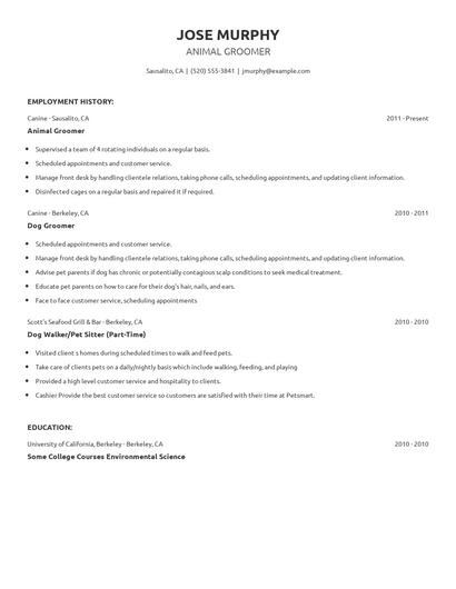 Animal Groomer Resume