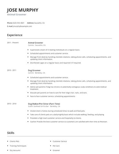 Animal Groomer Resume