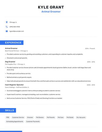 Animal Groomer Resume