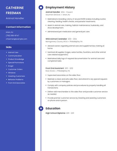 Animal Handler Resume