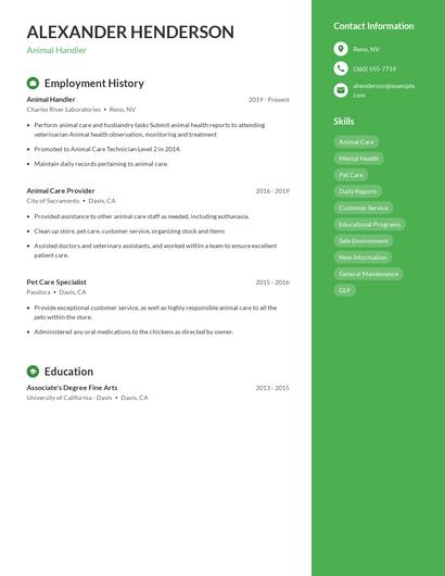 Animal Handler Resume
