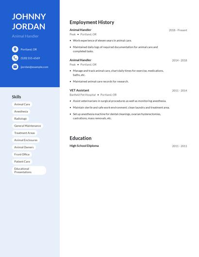 Animal Handler Resume