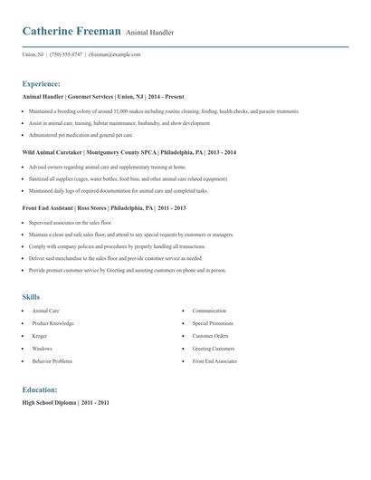 Animal Handler Resume