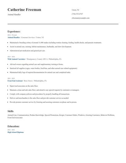 Animal Handler Resume