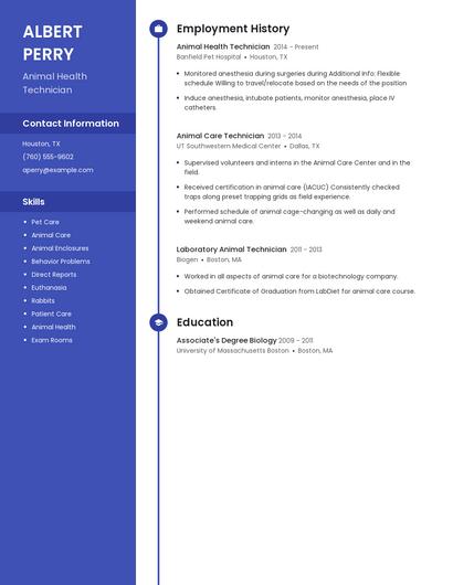 Animal Health Technician Resume