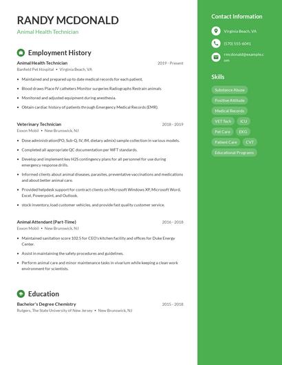 Animal Health Technician Resume