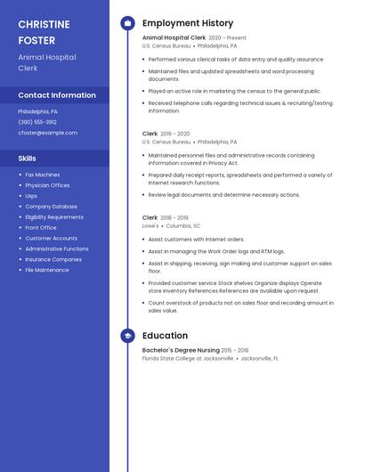 Animal Hospital Clerk Resume