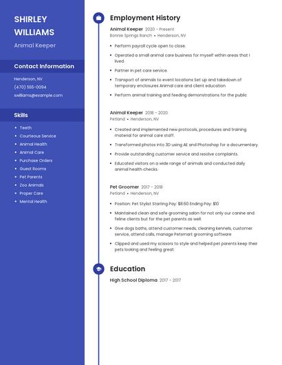 Animal Keeper Resume