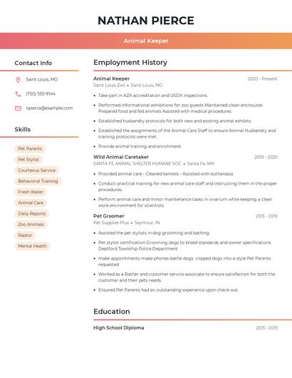 Animal Keeper Resume