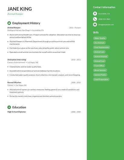 Animal Keeper Resume