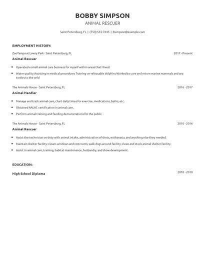 Animal Rescuer Resume