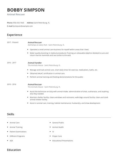 Animal Rescuer Resume