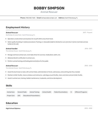 Animal Rescuer Resume