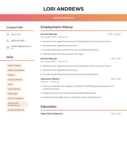 Animal Rescuer Resume