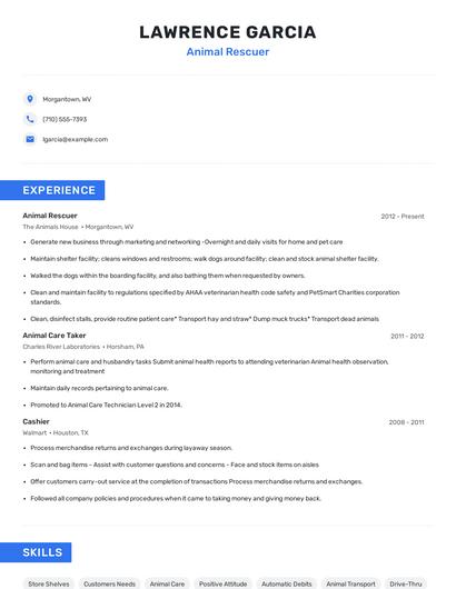 Animal Rescuer Resume