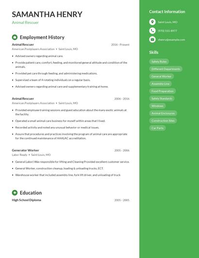 Animal Rescuer Resume