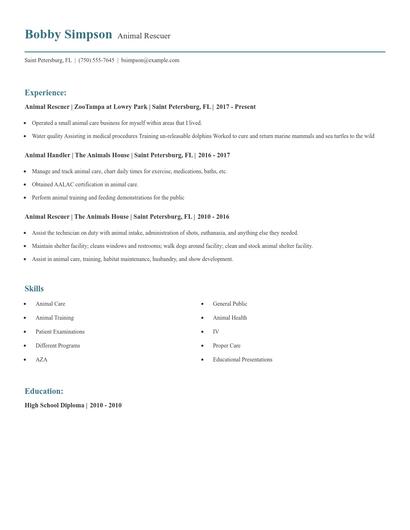 Animal Rescuer Resume