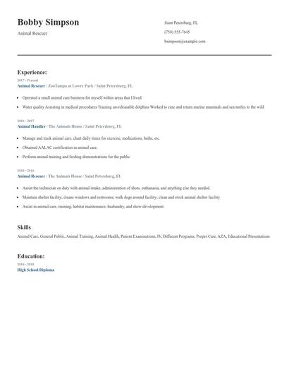 Animal Rescuer Resume