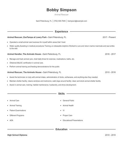 Animal Rescuer Resume
