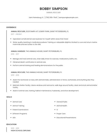 Animal Rescuer Resume