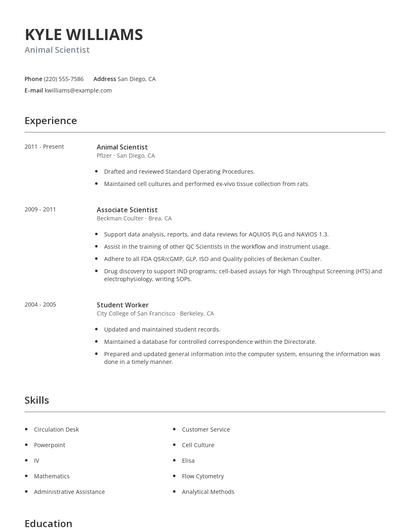 Animal Scientist Resume